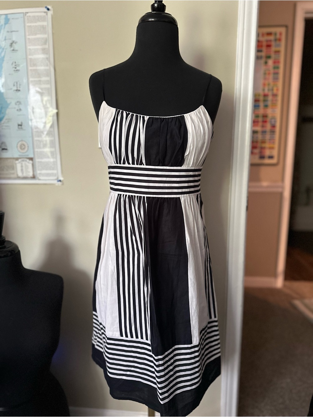 Ann Taylor Black and White Striped Mini Dress